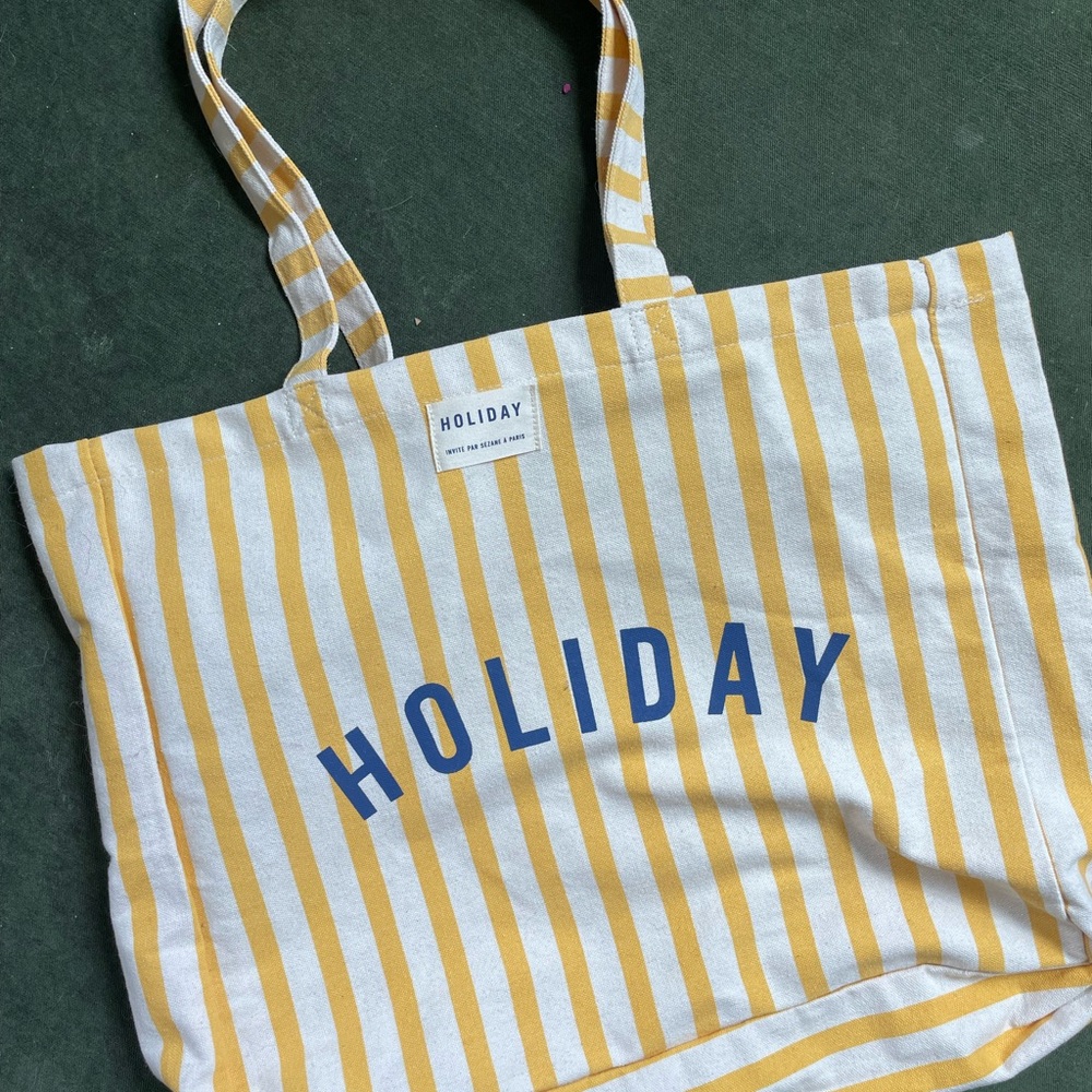 Sezane Yellow and White Striped Tote Bag